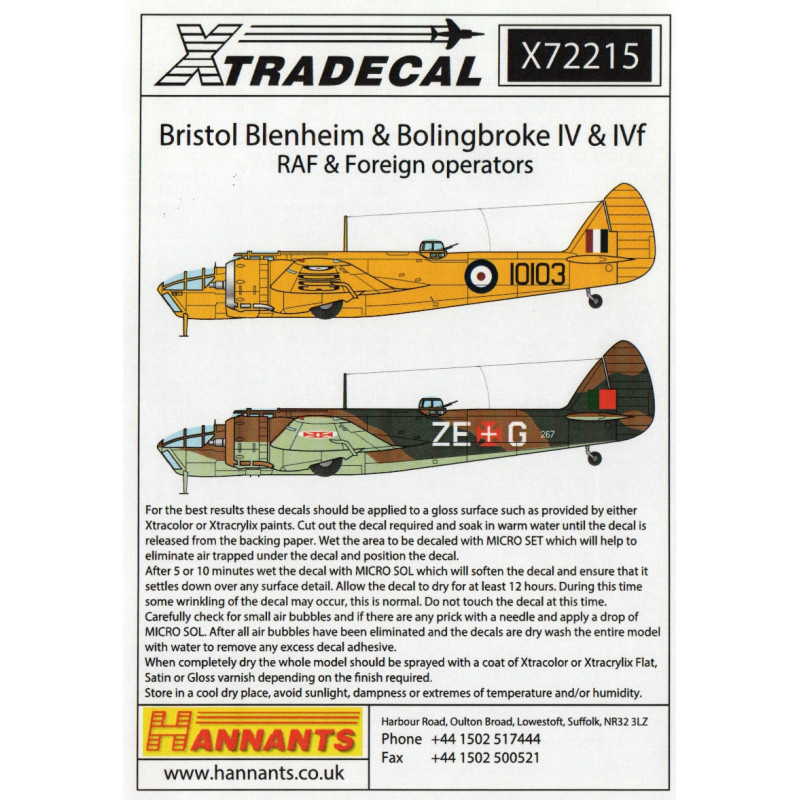 Bristol Blenheim & Bolingbroke IV & IVf RAF & opérateurs étrangers